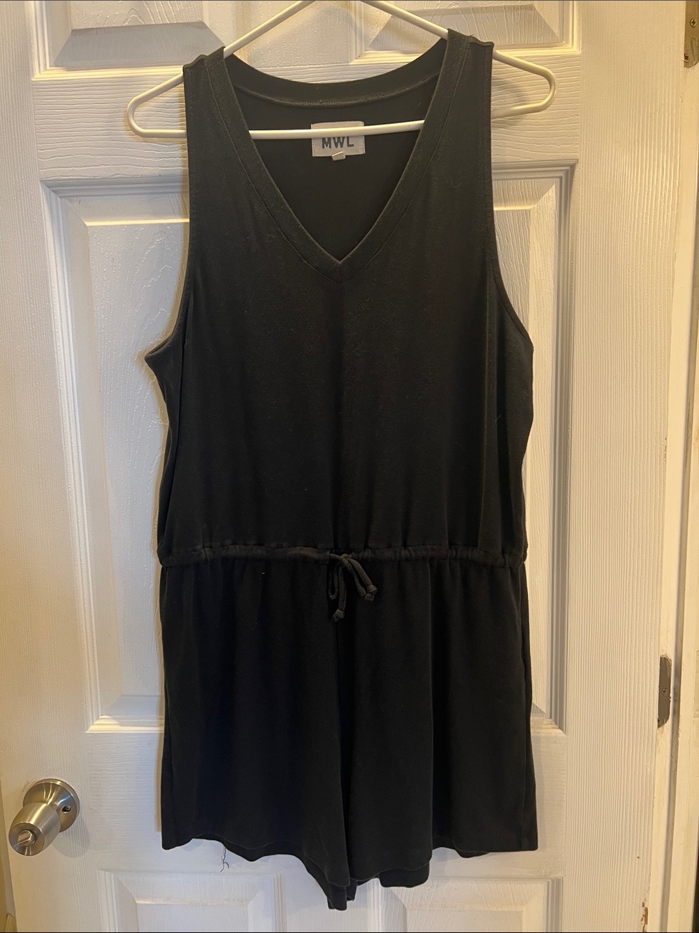 Madewell Black Sleeveless V-Neck Drawstring Romper